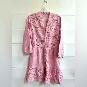 120% Lino Dress with Eyelet Trim